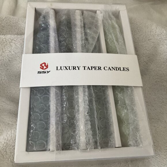 SSY ~ Handmade Spiral Green Luxury Tapered Candles ~ 4 Pcs New In Box - Picture 5 of 6